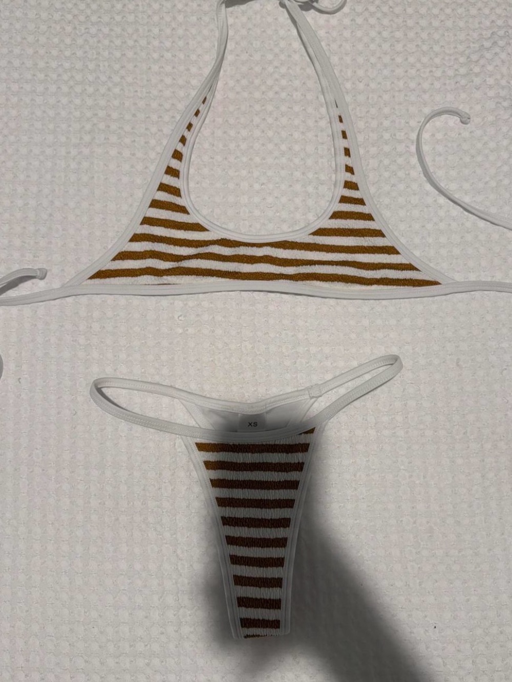 Striped White and Brown Women’s Bikini Set